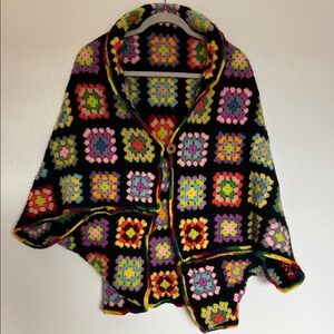 Vintage Afghan turned Colorful Crochet Granny Square Poncho